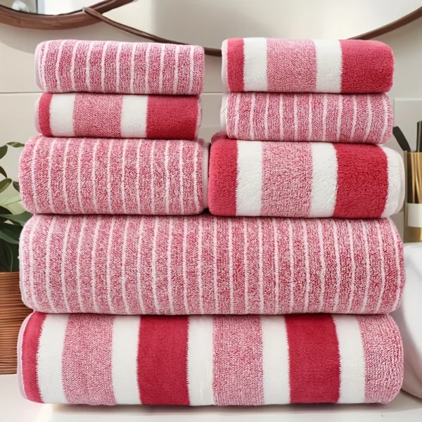 8-Piece Towel Set for Bath, Spa, Hotel & Outdoor Use | Quick-Dry, Striped Design