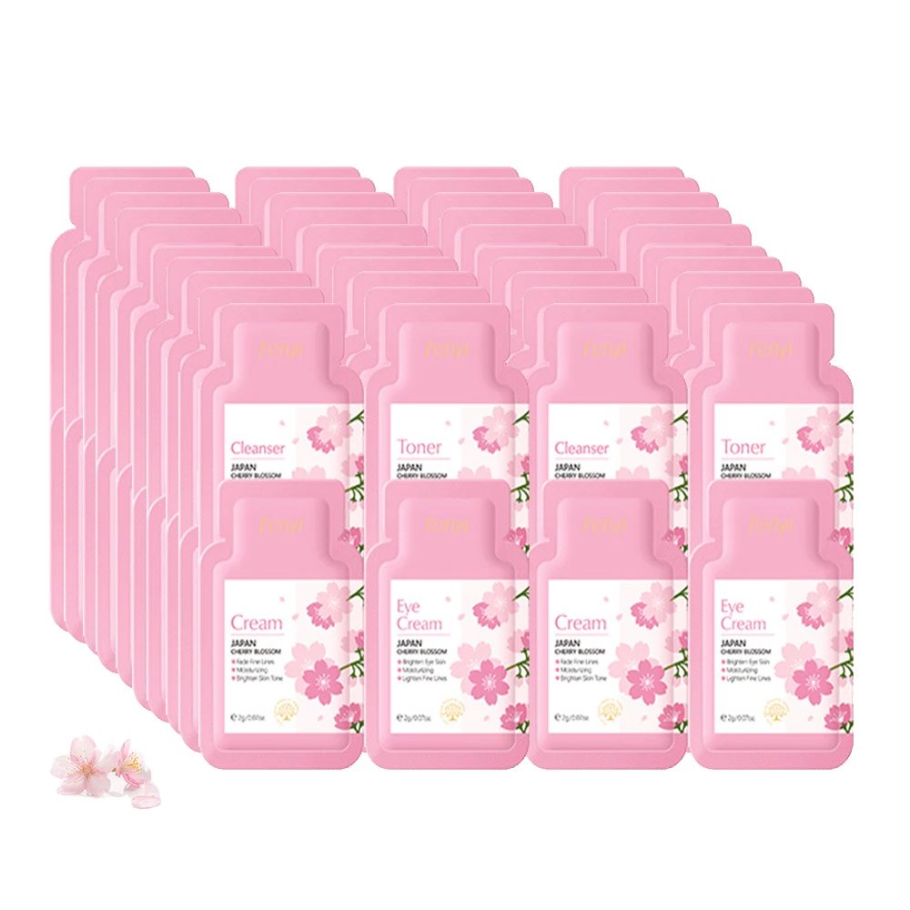 kf-S568936f6d64344baa1fc1a2ec7defaedz 40pcs Face Skin Care Set Cherry Blossom Essence Moisturizing Cream & Collagen Eye Cream & Face Toner & Cleanser Portable Kit - Image 1