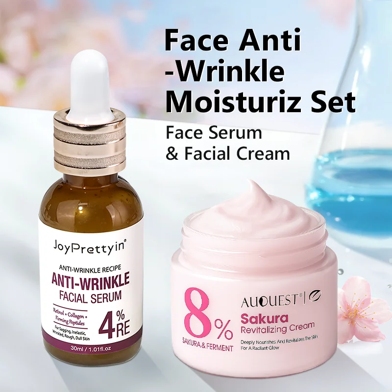 kf-S568e2a8d64f1484ebd26db74f65838e6T Anti Wrinkle Face Skincare Set Retinol Serum & Sakura Cream Fine Line Remover Anti Aging Nourishing Facial Resurfacing Skin Care - Image 1