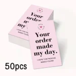 50pcs Pink Thank You Cards With'your Order Made My Day'message,Appreciation Card For Small Business Package,Retailer Thanks Note