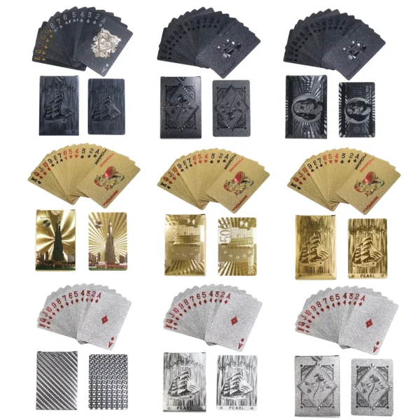 Playing Cards Foil Poker Cards,Deck Waterproof Plastic Diamond Cards Gold for Party&Classic Family Card Game(Gold Silver Black)