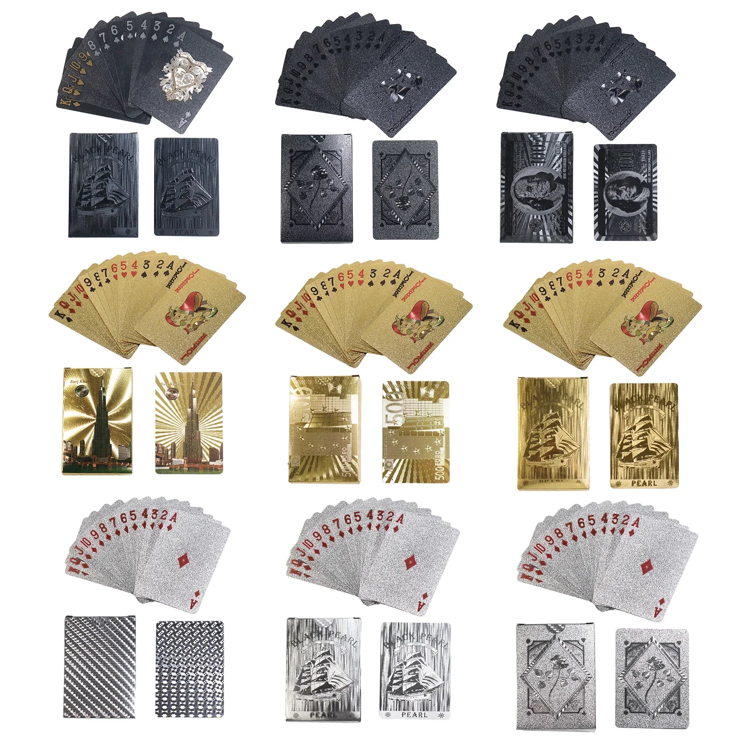 kf-S5a2e1ed71249447b90ea62f578ccbf138 Playing Cards Foil Poker Cards,Deck Waterproof Plastic Diamond Cards Gold for Party&Classic Family Card Game(Gold Silver Black) - Image 1
