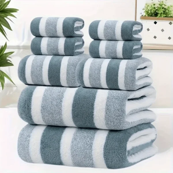2pcs Luxury Coral Fleece Towel Set - 5-Star Hotel Standard Super Soft Quick Dry Bath & Hand Towels, Non-Shedding, Striped