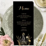 10/30pcs Personalized Wedding Menu 99x223mm Gold Foil Text Black Table Menu Card Customizable Wedding Menu Card - Image 2