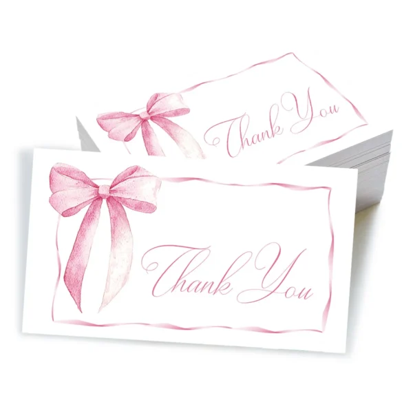 50Pcs Pink Minimalist Thank You Cards, Mini English Gift Note Cards with Blank Design for Party Favors, Gift Wrapping & Decorati