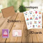 20-Pack Birthday Greeting Cards Set with Envelopes and Stickers,Cartoon Pattern, Multi-Design Paper Cards for Any Recipient - Image 4