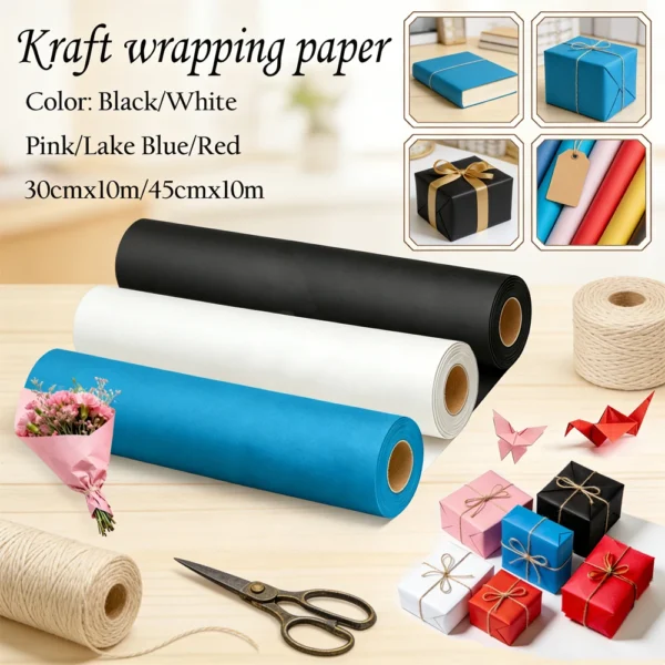 1 Roll Black Kraft Paper for Gift Wrapping & Crafts, Eco-Friendlys Recycled Cardstock for Origami, Scrapbook, Packaging