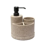 3 Piece Sandstone Bath Accessory Set Soap Pump Toothbrush Holder Tumbler Durable Resin Bathroom Organizer Essential Home Decor - Image 2
