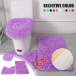 3pc Bathroom Set Rug Mat Toilet Lid Cover Plain Solid Color Bathmats Rugs Kit Non-Slip Fluffy Home Carpets For Bathroom - Image 2