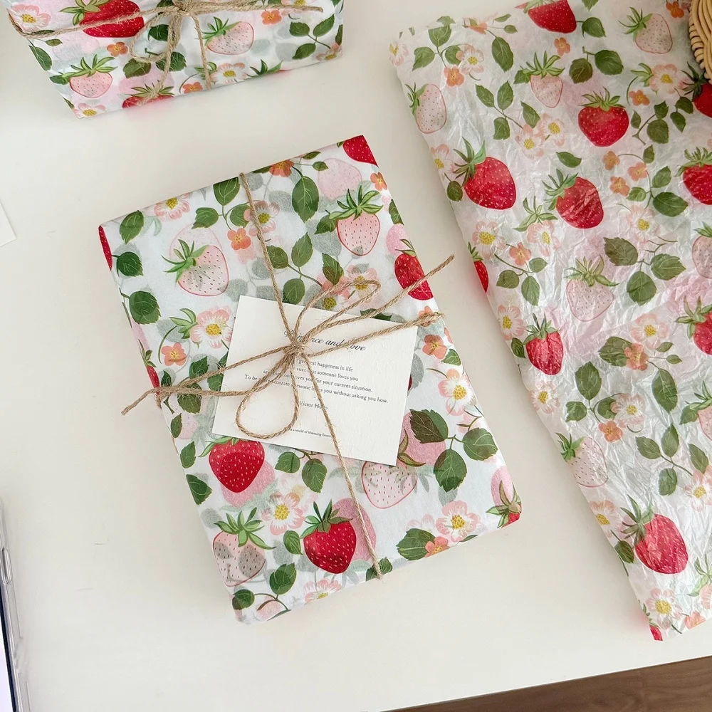 kf-S730f8c6a955341fea11f6c5a275801c4L 10/20pcs Strawberry Pattern Tissue Paper Gift Wrapping Paper Wedding Birthday Party Decoration Paper DIY Flower Wrapping Paper - Image 1