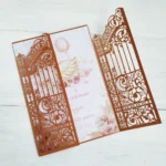 Metallic Gold Gate Laser Cut Invitation Card 50 Sets Personalized Printing For Wedding Anniversary Party Invites - Image 5