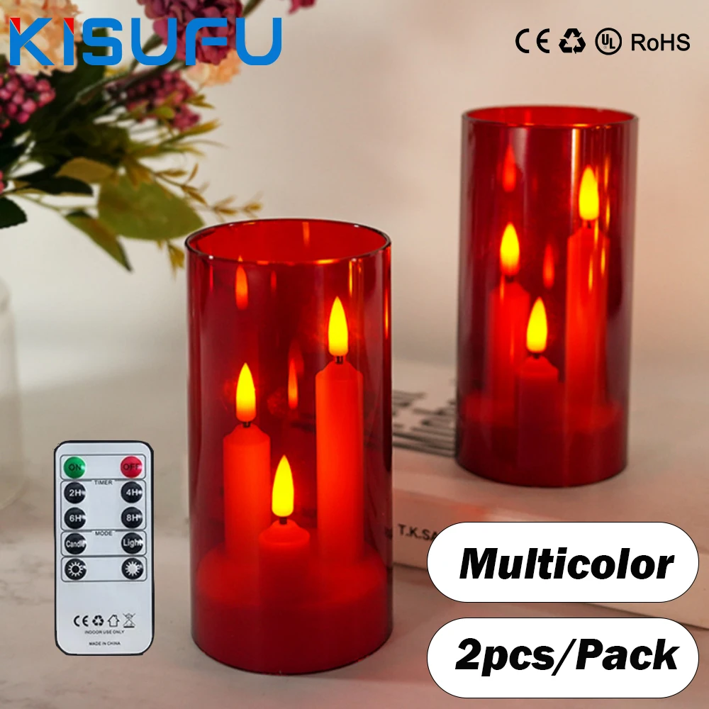 kf-S7672c7fa026c4f14b7716f25d7f07c30Y 3IN1 LED Electronic Candle Tea Light Multicolors LED Candle With IR Remote Flickering Lamp Acrylic Candles for Christmas Wedding - Image 1
