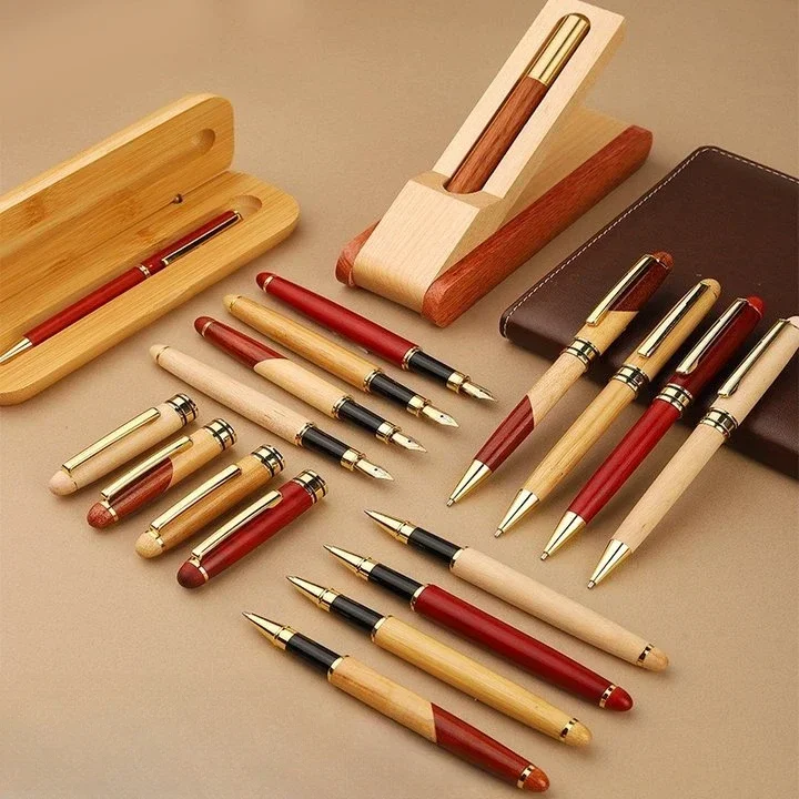 kf-S7c639ca75f6849c183d23ff9901ae93cR Custom LOGO Bamboo Wooden Signature Ballpoint Pen Laser Personalize Company Name Maple Beech Wood Business Graduation Box Gift - Image 1