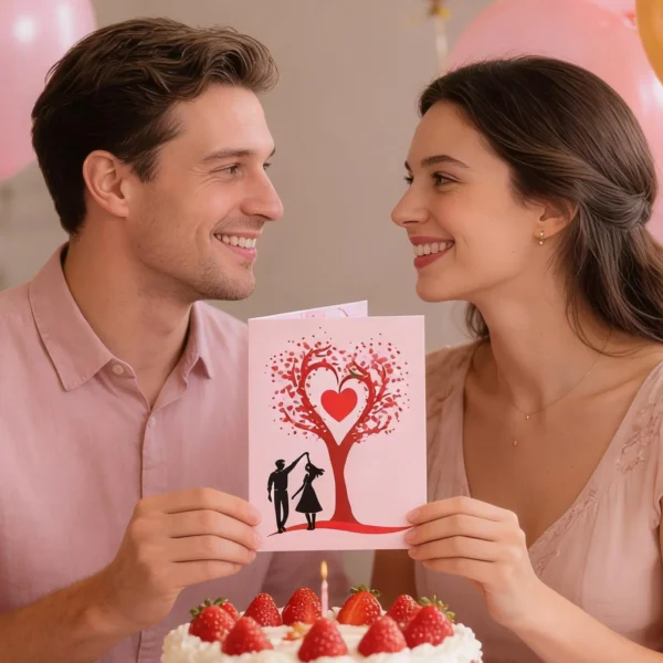 3D Valentines Day Card Cards Romantic Dancing Couple Keepsake Love Tree Design Greeting Cards with Envelope and Note for Couple