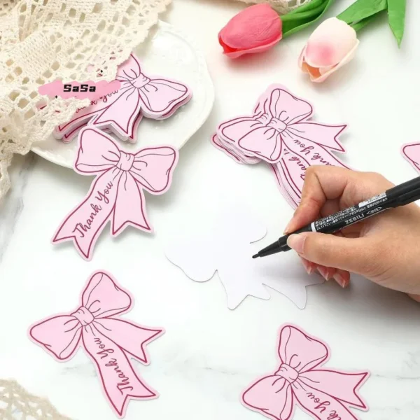50Pcs Mini Thank You Cards Bow DIY Handwritten Family Party Gift Child Birthday Restaurant Business Thank You Card