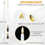 160-12Pcs LED Taper Candle with Flickering Flame Flameless Battery Operated Candles for Wedding Valentine Dinner Decoration - Image 6