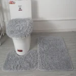 3pc Bathroom Set Rug Mat Toilet Lid Cover Plain Solid Color Bathmats Rugs Kit Non-Slip Fluffy Home Carpets For Bathroom - Image 6