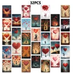 32pcs Valentine's Day Postcards, Romantic Love Theme, Indoor Bedroom Decor,Wall Stickers, Message Cards, Greeting Cards, Poster - Image 3