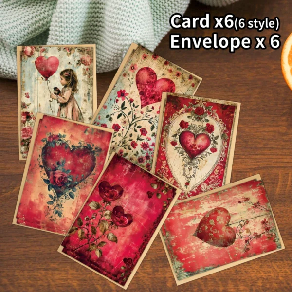 6-Pack Romantic Red Heart Greeting Cards With Envelopes,For Valentine’S Day,Anniversary,Engagement,Wedding, Couple Surprise Gift