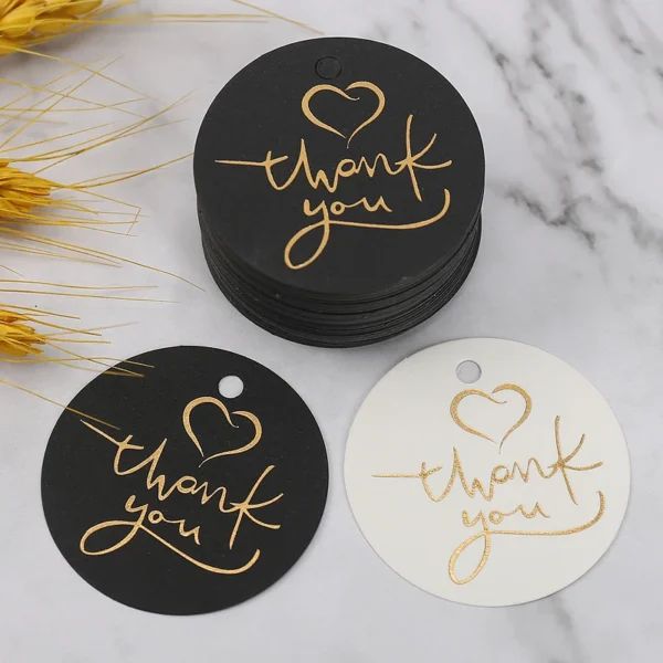50Pcs 4.5X4.5cm Gold Foil Heart Round Thank You Tag Packing Decoration Boxes Card for Small Business Gift Wrapping Hang Lables