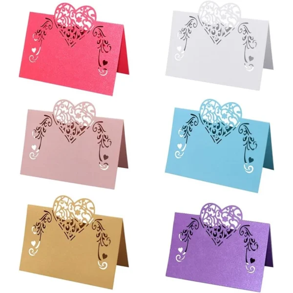 50Pcs Laser Cut Heart Shape Place Cards Wedding Name Cards Greeting Message Setting Card Wedding Birthday Party Favor Decoration