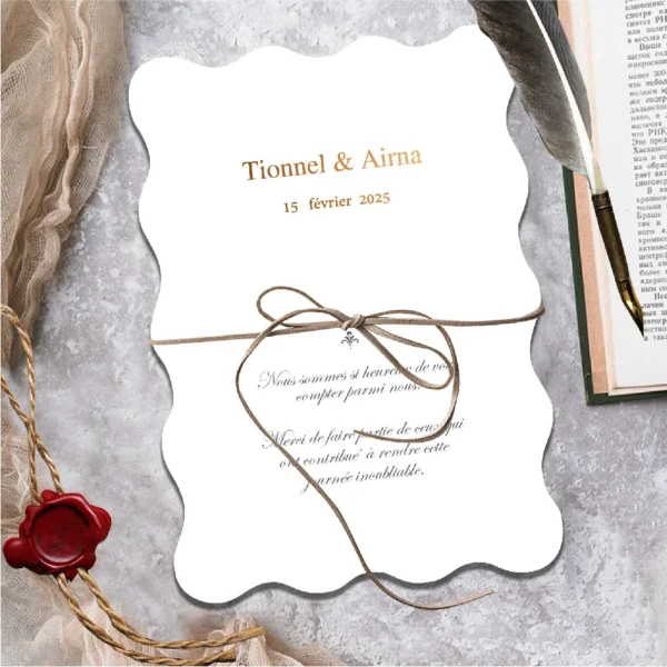 Customized Custom Waveform Wedding Invitation Card Elegant Menu Baptism Christening Party Gift Packaging Decoration Commercial Design Printing Thank You Card