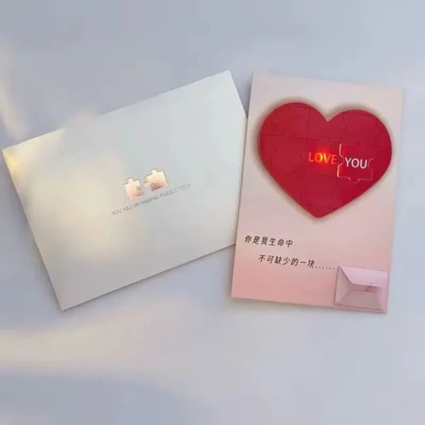 Romantic Love Puzzle Postcard Creative Puzzle Recording Valentine's Day Gift Unique with Envelope Shining Heart-shaped Card