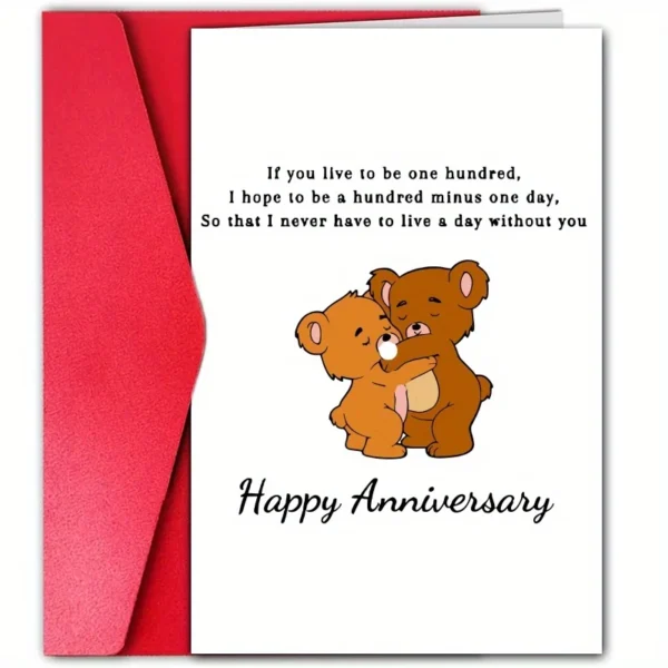 1pc, happy anniversary card, romantic wedding card, cute bear wedding card, for husband wife girlfriend boyfriend