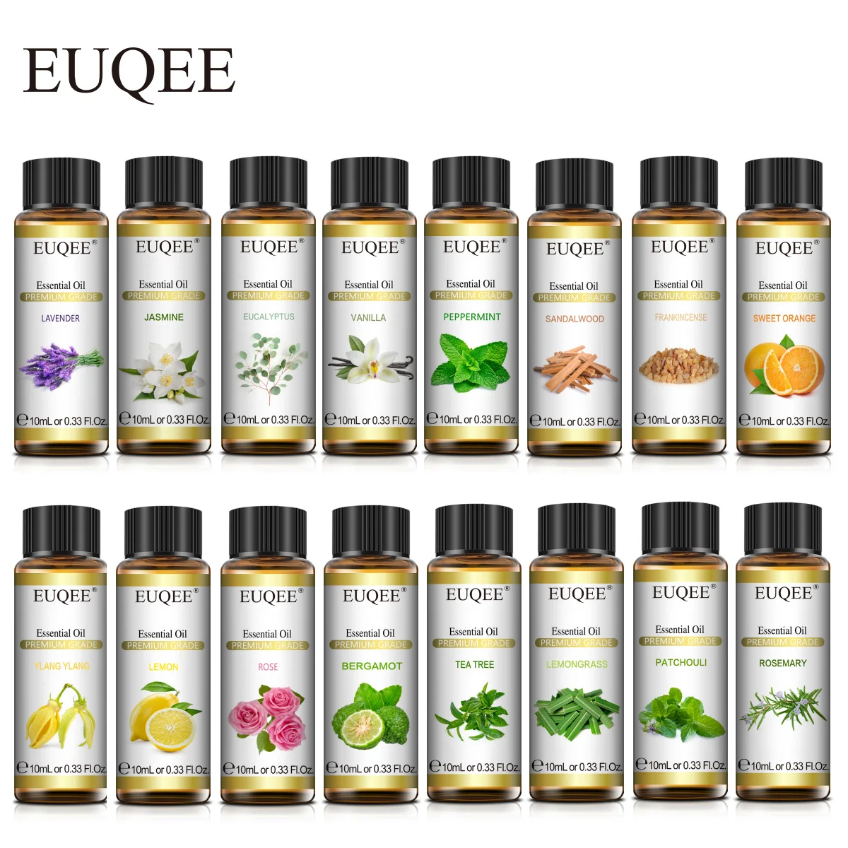 kf-S91215db6305d4badbe111e7f7586ad38H EUQEE 10ml Natural Plant Essential Oil with Dropper For Diffuser Humidifier Lavender Jasmine Eucalyptus Vanilla Essential Oils - Image 1