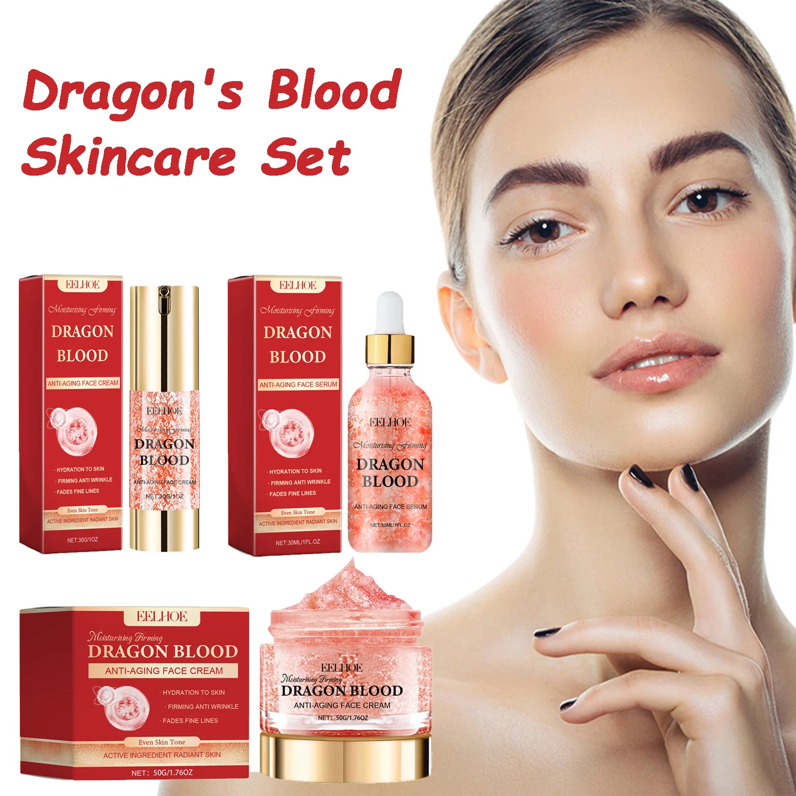 kf-S9512f9fbc9484ab09ea54676af94698fG Dragon's Blood Skincare Set Anti-Aging Face Serum & Creams Reduce Wrinkles Firming Smoothing Hydrating Brightening Face SkinCare - Image 1