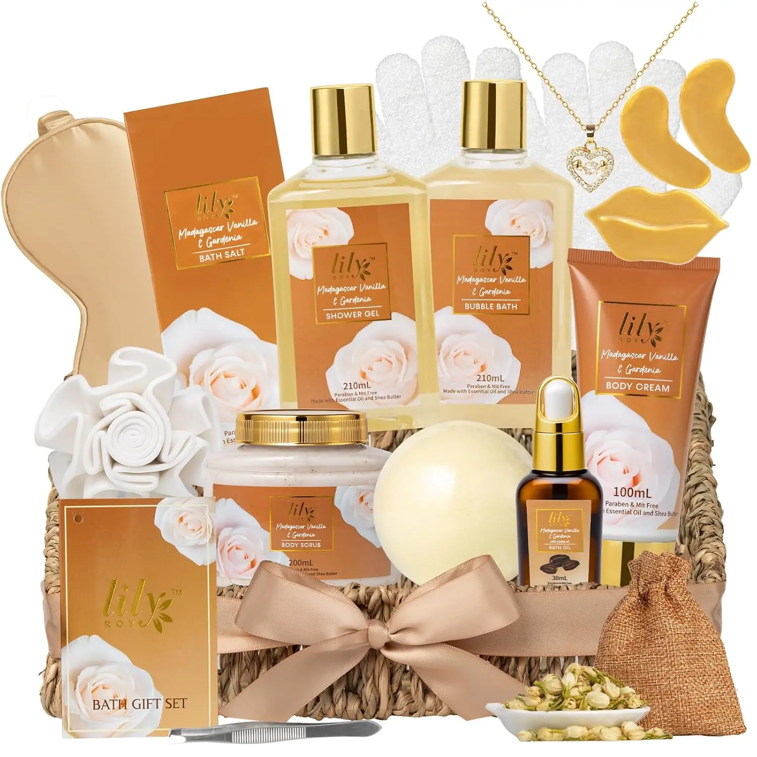 kf-S98b0fe10fb374a2b9cec0a0bbce7e7dd7 17-Piece Vanilla Bath & Body Gift Set for Women - Spa Basket with Luxurious Essentials, Perfect for Holidays and Self-Care - Image 1