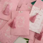 Personalized high-end custom wedding invitation card Light pink velvet material custom logo business invitation card