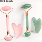2pcs Natural Jade Facial Roller Scraping Board Set Facial Skincare Massager Kit Heart-shaped Gua Sha Board Salon Beauty Tool
