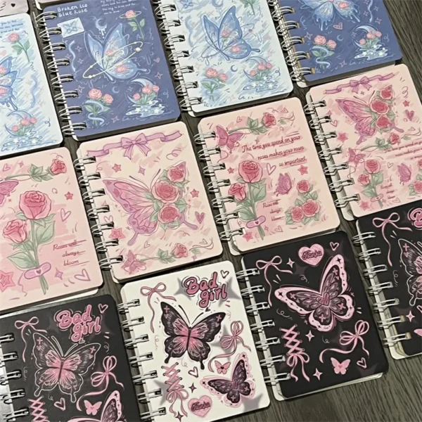 Rose Butterfly A7 Coil Book Ins High Value Romantic Thickened Small NoteBook Gift Book Korean Stationery Planner