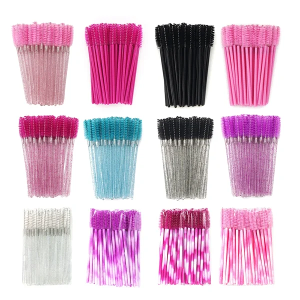 ANNAFRIS 50Pcs Disposable Eyelash Brush Soft Head Crystal Eyebrow Brush Lash Extension Brush Mascara Wand Makeup Tool