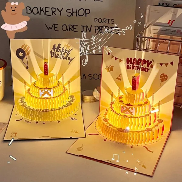 Musical 3D Pop-Up Birthday Greeting Card - LED Light-Up Cake Design, Auto-Play Music, Ideal Gift for Mom, Wife, Siblings & Frien