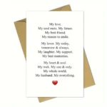 1pc,Romantic Anniversary Card for Husband, Sweet Husband Birthday Card, Lovely Valentines Day Gift from Wife, My Husband My Ever