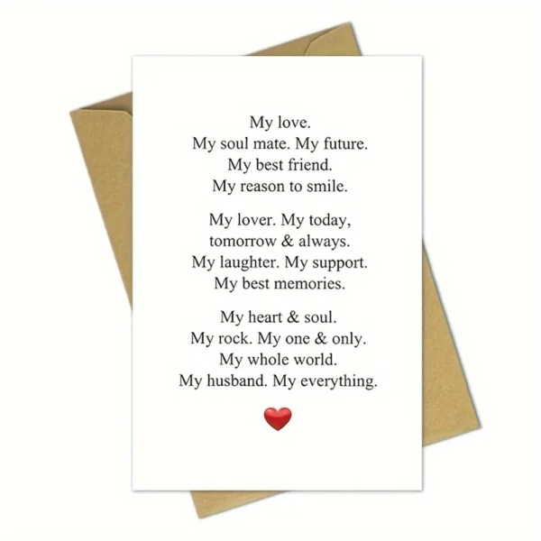 1pc,Romantic Anniversary Card for Husband, Sweet Husband Birthday Card, Lovely Valentines Day Gift from Wife, My Husband My Ever