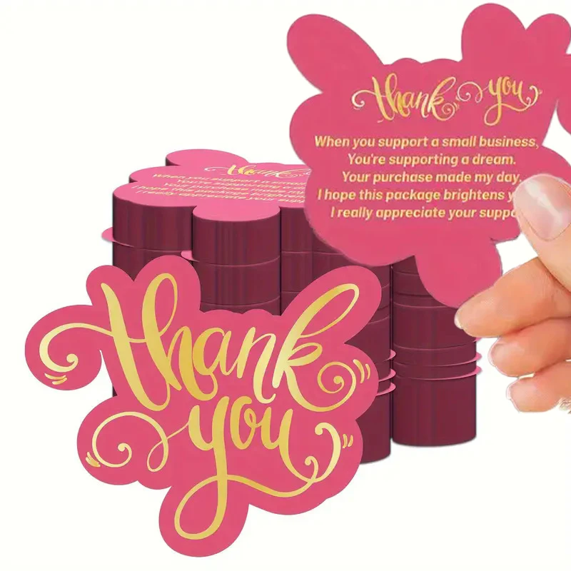 kf-Safdf4a7e56484849b082e5084010252bU 50pcs Thank You Cards For Small Businesses Owners, Pink Mini Business Thank You Cards, for Online Retailers with Insert Notes - Image 1