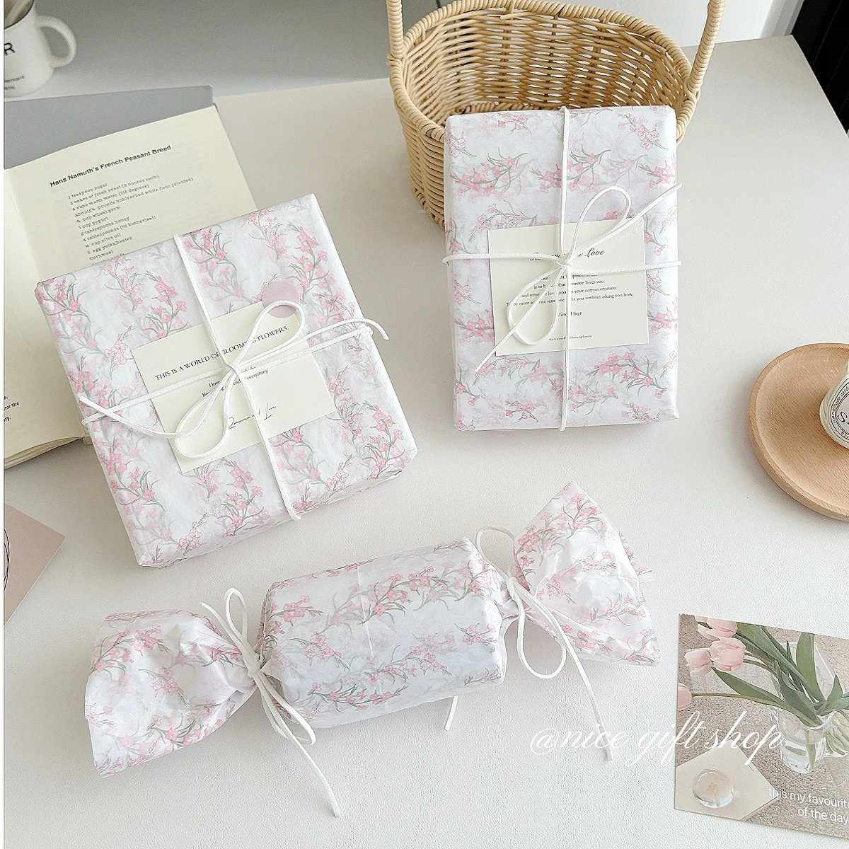kf-Sb09a8d40d5de45bfb729cbc16350a9d1M 10/20pcs Pink floral tissue paper Girl's heart gift wrapping paper holiday birthday gift decorative paper Flower wrapping paper - Image 1