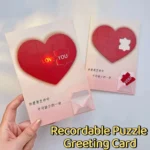 Romantic Love Puzzle Postcard Creative Puzzle Recording Valentine's Day Gift Unique with Envelope Shining Heart-shaped Card - Image 3