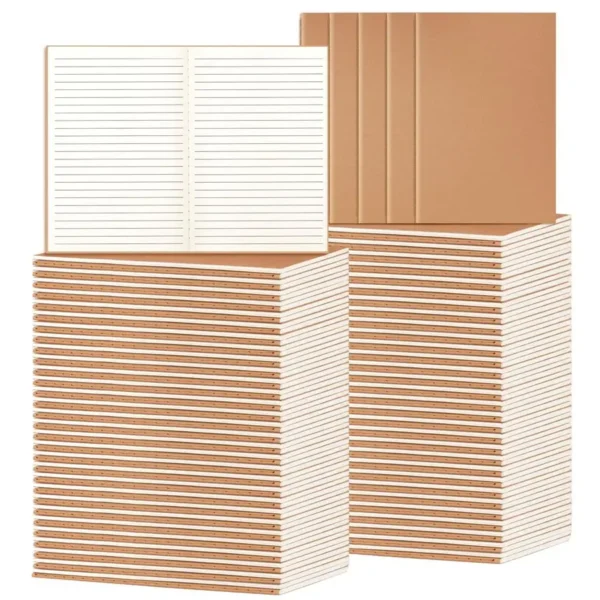 Pack A5 Ruled Lined Kraft Notebooks Bulk, Journaling Notebooks, Soft Cover Composition Notebook, 8.3x5.5 Inches 60 Pages Travel