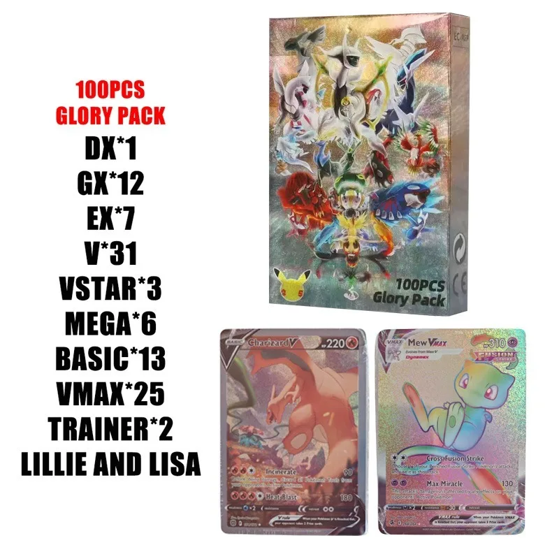 kf-Sb83af288148043369c545a5056e80d14X Classic Pocket Colorful Flash Gold Foil Card Glory Pack Charizard Arceus English Letter VSTAR GX V VMAX Rare Card Birthday Gifts - Image 1
