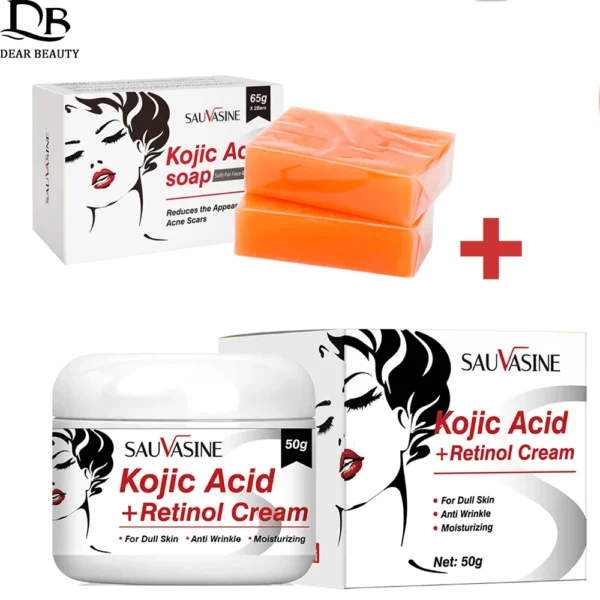 Kojic Acid Skin Care Set Anti-aging Face Cream Wrinkle Removal Facial Serum Deep Cleansing Brighten Moisturize Kojic Acid Soap