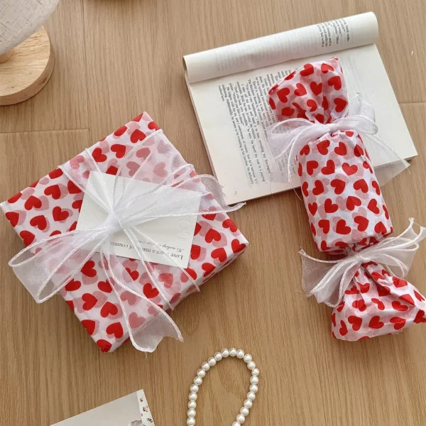 10pcs Tissue paper for gift wrapping with peach heart print Valentine's Day gift wrapping paper Festive decorations for lovers