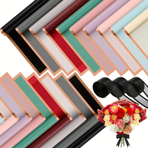 60 PCS Solid Color Border Flower Wrapping Paper, Waterproof Translucent Bouquet Wrapping Paper, Wedding Handmade Gift Bouquet