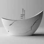 Freestanding Artificial Stone Bathtub Thin Edge Ergonomic High Back Deep Anti Mold Durable SkinFriendly Luxury Bathroom Home Spa