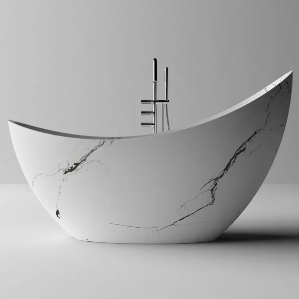 Freestanding Artificial Stone Bathtub Thin Edge Ergonomic High Back Deep Anti Mold Durable SkinFriendly Luxury Bathroom Home Spa