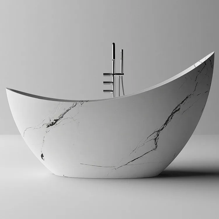kf-Scb20d7ca56884aa2986867fd64835873w Freestanding Artificial Stone Bathtub Thin Edge Ergonomic High Back Deep Anti Mold Durable SkinFriendly Luxury Bathroom Home Spa - Image 1