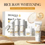 5pcs BIOAOUA Rice Raw Whitening Set Brighten Hydrating Moisturize Soothing Facial Cleanser+toner+essence+lotion+cream Skincare